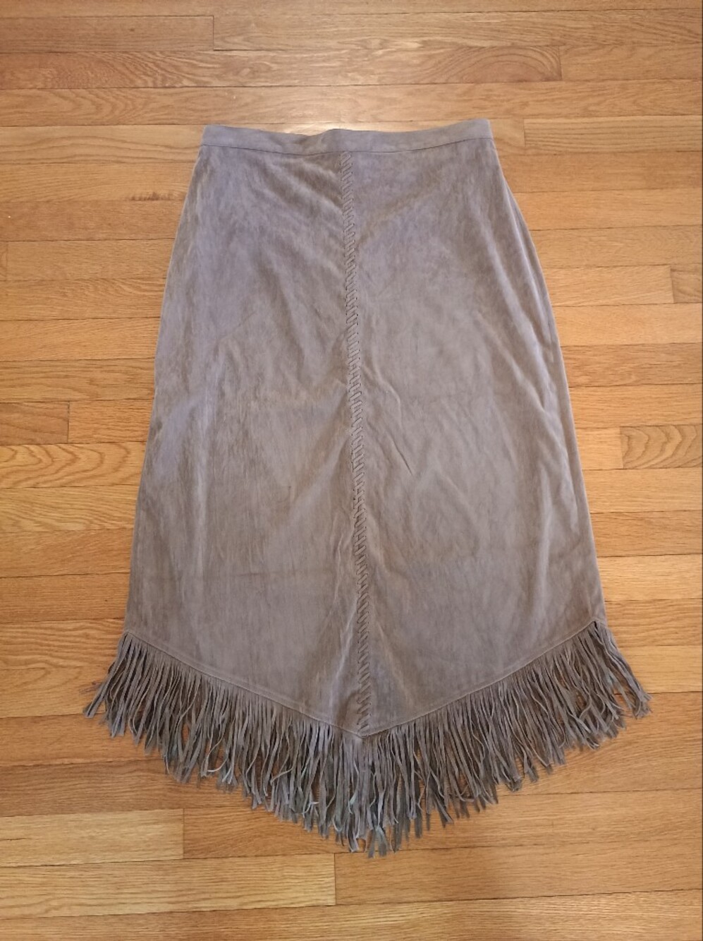 Vintage Selene Sport Size 12 Faux Suede Fringe Midi Skirt Western Boho Taupe